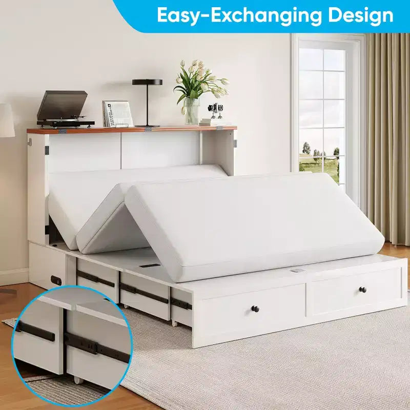 Mjkone Full/Queen Size Murphy Bed Chest with Storage,NO MATTRESS