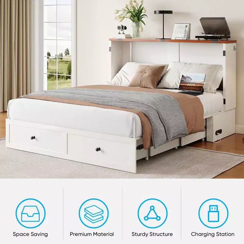 Mjkone Full/Queen Size Murphy Bed Chest with Storage,NO MATTRESS