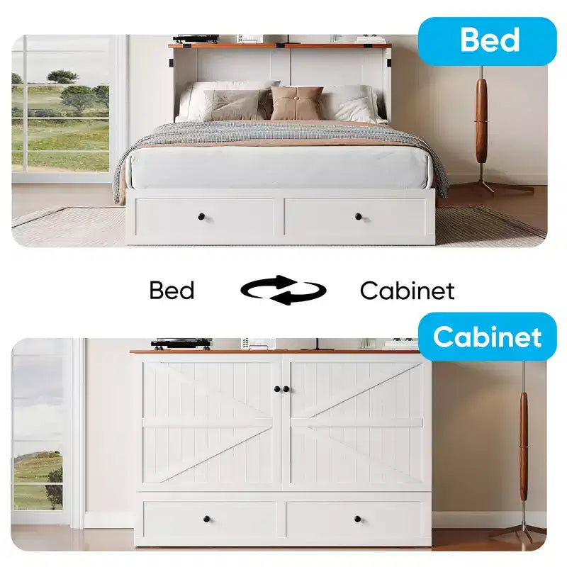 Mjkone Full/Queen Size Murphy Bed Chest with Storage,NO MATTRESS