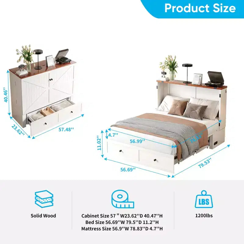 Mjkone Full/Queen Size Murphy Bed Chest with Storage,NO MATTRESS