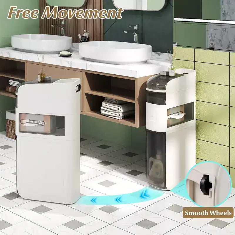 Costway 4-Tier Narrow Bathroom Storage Cabinet with Drawers Tissue Box Wheels for Kitchen