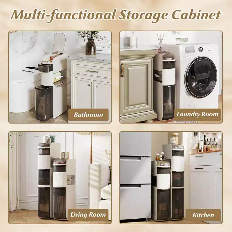 Costway 4-Tier Narrow Bathroom Storage Cabinet with Drawers Tissue Box Wheels for Kitchen