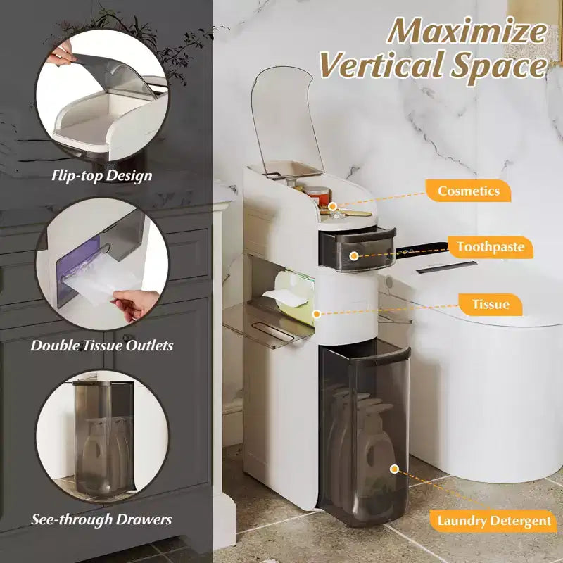 Costway 4-Tier Narrow Bathroom Storage Cabinet with Drawers Tissue Box Wheels for Kitchen