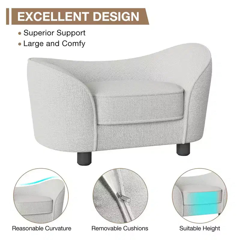Pet Sofa Bed, Chenille Sofa with Washable Cushions, Suitable for Cats and Dogs