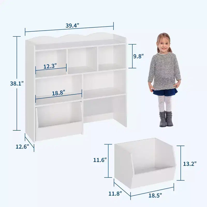 GustoWave Toy Storage Cabinet with Movable Drawers, Kids Bookshelf with Hidden Wheels, Multifunctional Storage Organizer for Playroom