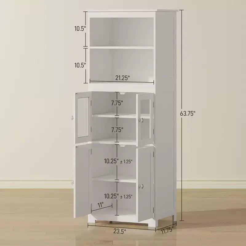 63 Small Buffet with Hutch, 4-Door Kitchen Pantry, Freestanding Storage Cabinet with Adjustable Shelf for Dining Room, Living Room
