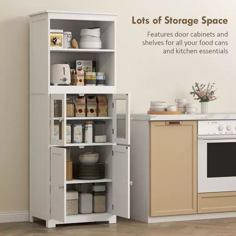 63 Small Buffet with Hutch, 4-Door Kitchen Pantry, Freestanding Storage Cabinet with Adjustable Shelf for Dining Room, Living Room