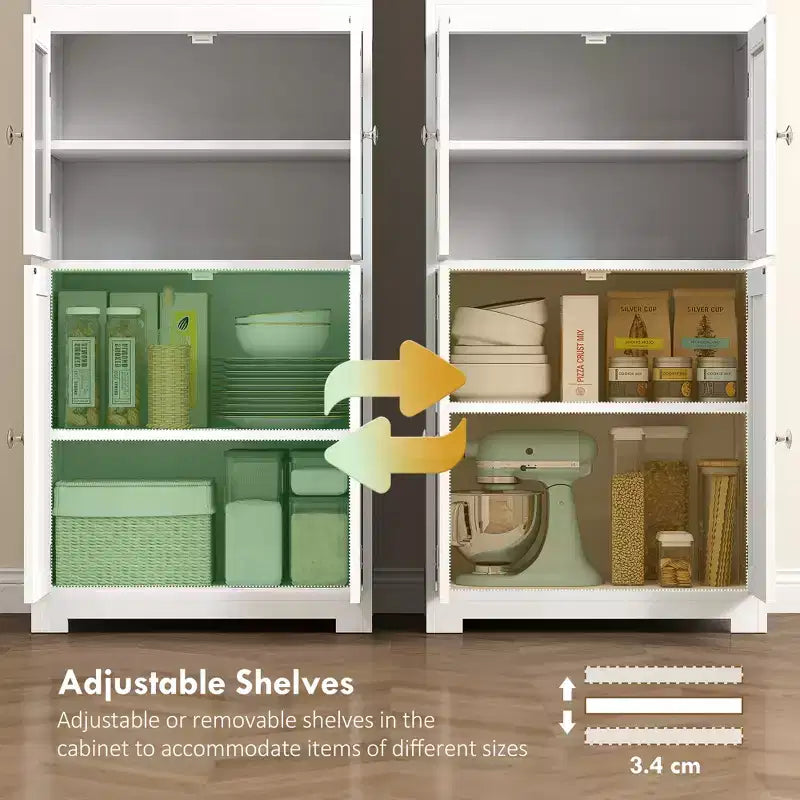63 Small Buffet with Hutch, 4-Door Kitchen Pantry, Freestanding Storage Cabinet with Adjustable Shelf for Dining Room, Living Room