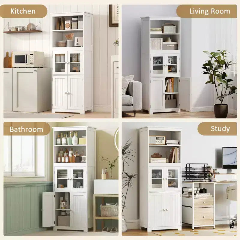 63 Small Buffet with Hutch, 4-Door Kitchen Pantry, Freestanding Storage Cabinet with Adjustable Shelf for Dining Room, Living Room