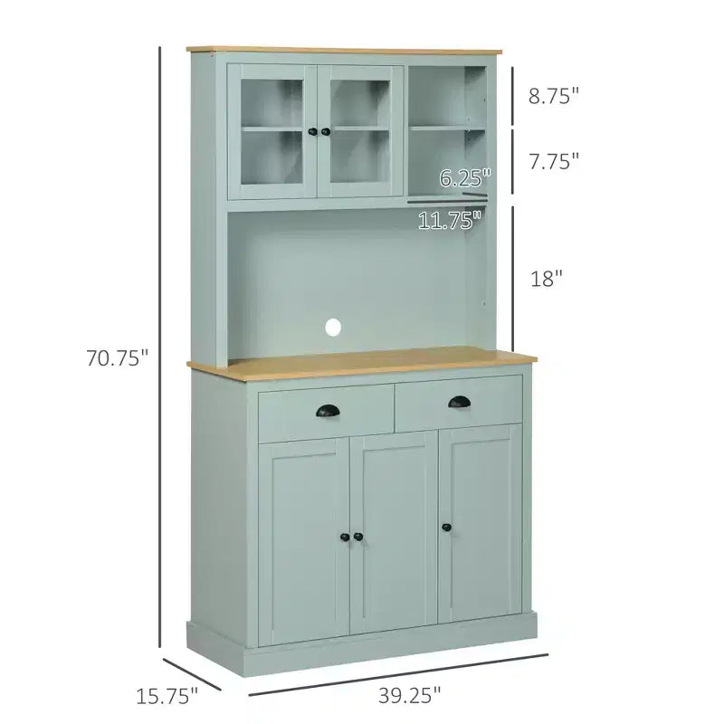 71 Freestanding Pantry, Kitchen Buffet with Hutch, Modern Storage Cabinet, Microwave Cabinet with Drawers, Glass Doors, and Adjustable Shelves
