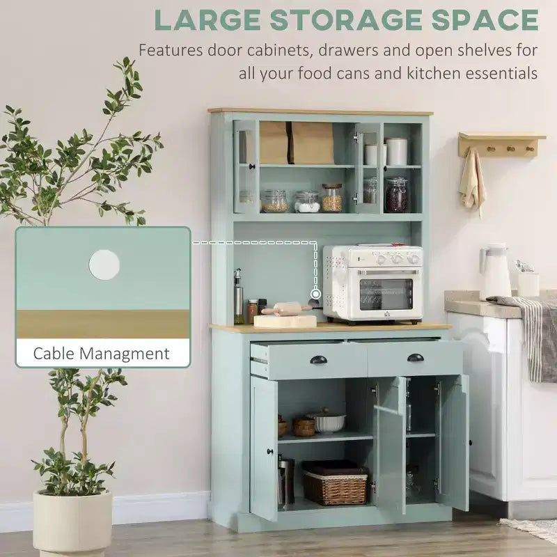 71 Freestanding Pantry, Kitchen Buffet with Hutch, Modern Storage Cabinet, Microwave Cabinet with Drawers, Glass Doors, and Adjustable Shelves