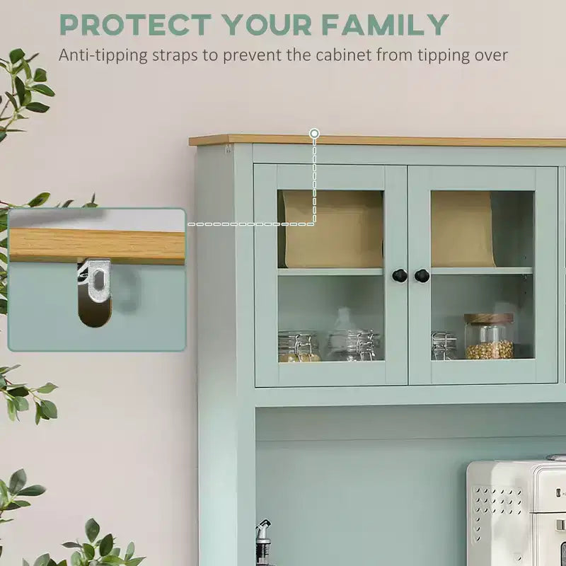 71 Freestanding Pantry, Kitchen Buffet with Hutch, Modern Storage Cabinet, Microwave Cabinet with Drawers, Glass Doors, and Adjustable Shelves