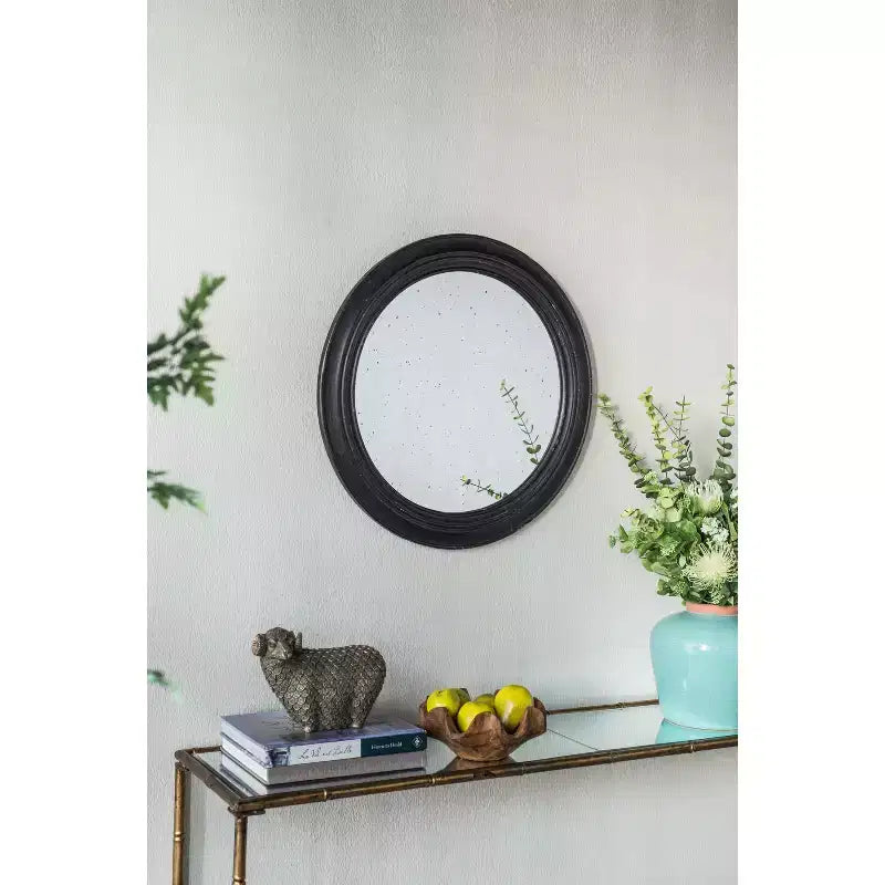 MAYEERTY 23.5 Circle Wall Mirror with Wooden Black Frame, Antique Classic Decor Mirror for Living Room, Foyer, Bathroom, Office