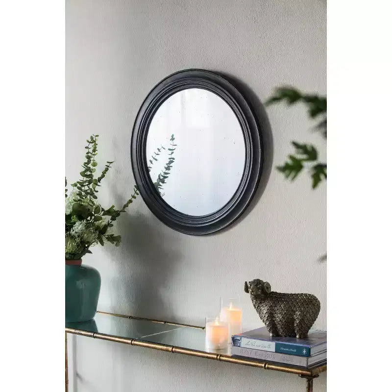MAYEERTY 23.5 Circle Wall Mirror with Wooden Black Frame, Antique Classic Decor Mirror for Living Room, Foyer, Bathroom, Office