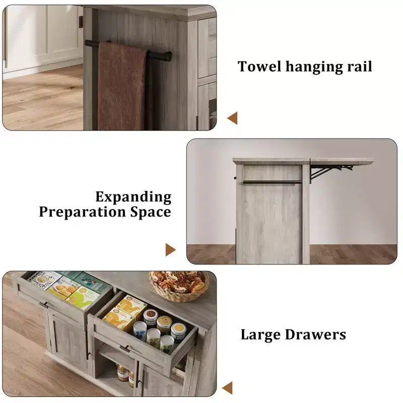 Storage Drawer, Foldable Kitchen Removable Storage Cabinet with Folding Top - 2 Glass Doors, Spice Rack, Towel Rack for Living Room, Kitchen