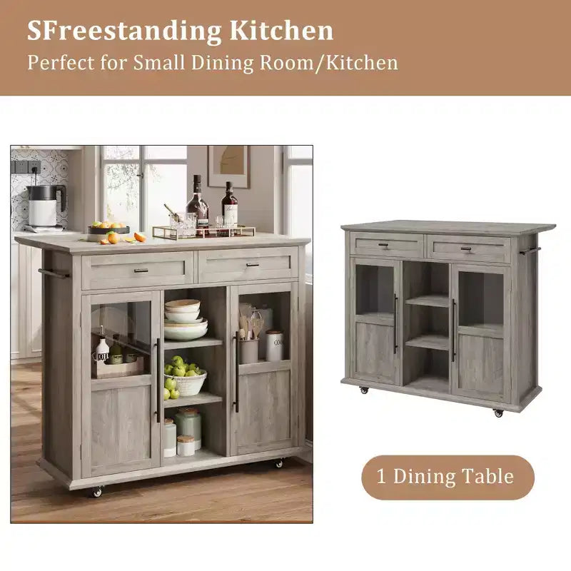 Storage Drawer, Foldable Kitchen Removable Storage Cabinet with Folding Top - 2 Glass Doors, Spice Rack, Towel Rack for Living Room, Kitchen