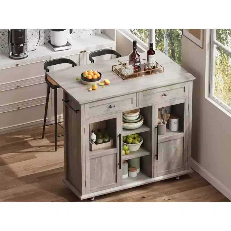 Storage Drawer, Foldable Kitchen Removable Storage Cabinet with Folding Top - 2 Glass Doors, Spice Rack, Towel Rack for Living Room, Kitchen