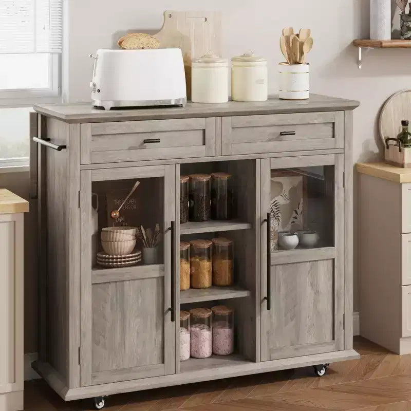 Storage Drawer, Foldable Kitchen Removable Storage Cabinet with Folding Top - 2 Glass Doors, Spice Rack, Towel Rack for Living Room, Kitchen