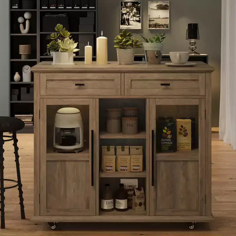 Storage Drawer, Foldable Kitchen Removable Storage Cabinet with Folding Top - 2 Glass Doors, Spice Rack, Towel Rack for Living Room, Kitchen