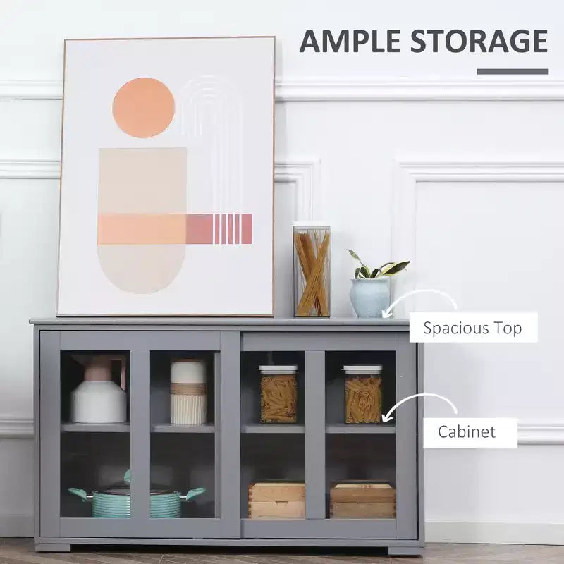 Sideboard Buffet Cabinet, Stackable Credenza Bar Cabinet with Sliding Glass Door and Adjustable Shelf
