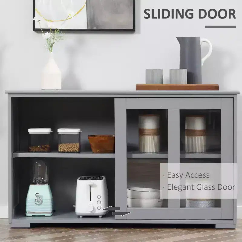 Sideboard Buffet Cabinet, Stackable Credenza Bar Cabinet with Sliding Glass Door and Adjustable Shelf