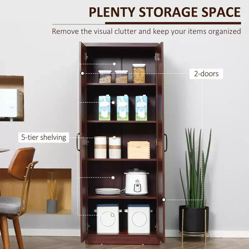 63 2-Door Kitchen Pantry, Freestanding Storage Cabinet with 5-tier Shelving and 2 Adjustable Shelves for Dining Room