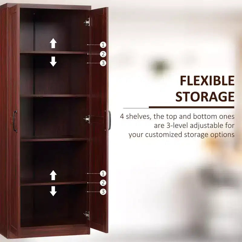 63 2-Door Kitchen Pantry, Freestanding Storage Cabinet with 5-tier Shelving and 2 Adjustable Shelves for Dining Room
