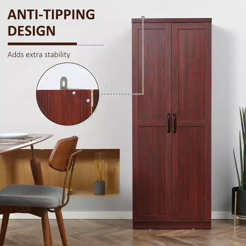 63 2-Door Kitchen Pantry, Freestanding Storage Cabinet with 5-tier Shelving and 2 Adjustable Shelves for Dining Room