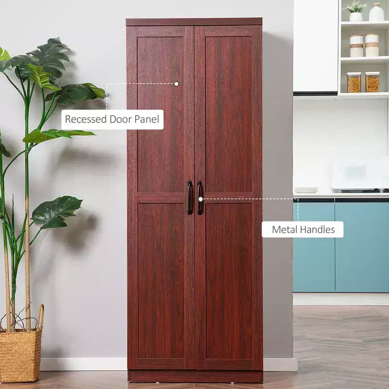 63 2-Door Kitchen Pantry, Freestanding Storage Cabinet with 5-tier Shelving and 2 Adjustable Shelves for Dining Room