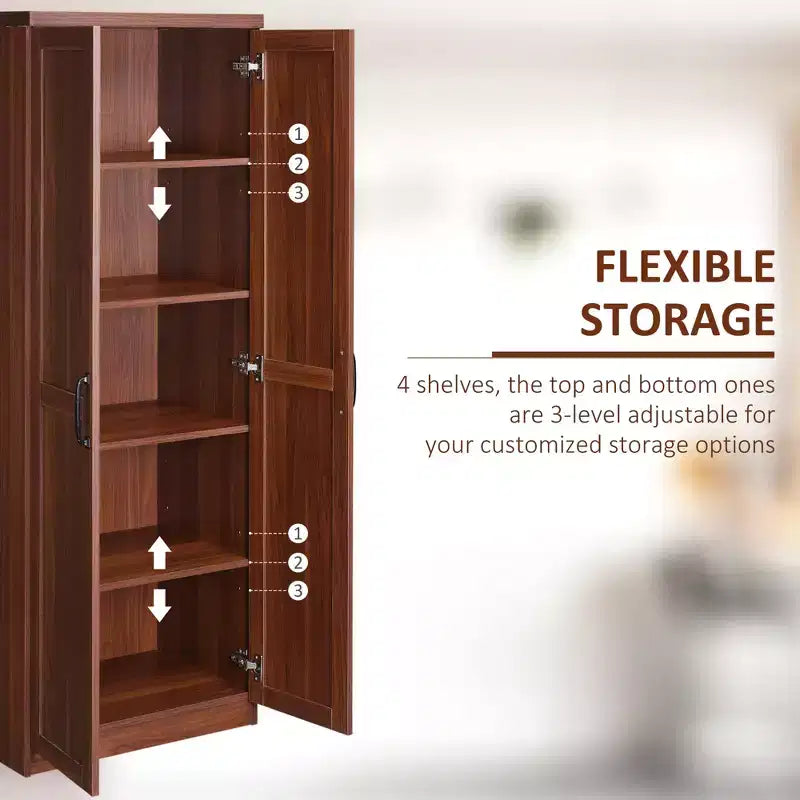 63 2-Door Kitchen Pantry, Freestanding Storage Cabinet with 5-tier Shelving and 2 Adjustable Shelves for Dining Room