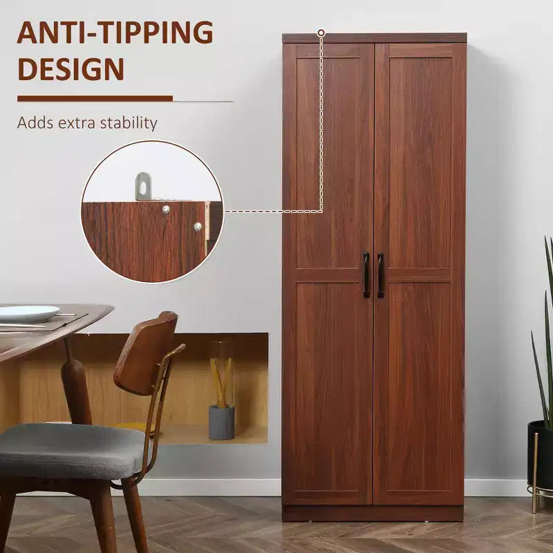 63 2-Door Kitchen Pantry, Freestanding Storage Cabinet with 5-tier Shelving and 2 Adjustable Shelves for Dining Room