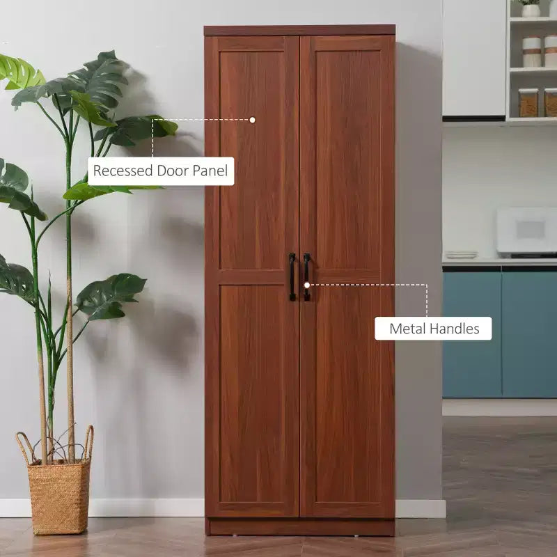 63 2-Door Kitchen Pantry, Freestanding Storage Cabinet with 5-tier Shelving and 2 Adjustable Shelves for Dining Room