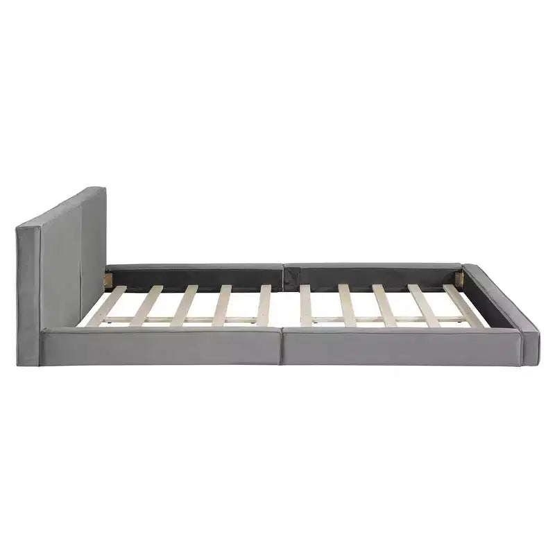 Whisen Queen Size Velvet Platform Bed with Upholstered Grounded Bed with Solid Frame, Easy Assembly
