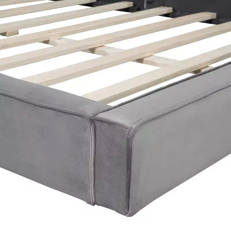 Whisen Queen Size Velvet Platform Bed with Upholstered Grounded Bed with Solid Frame, Easy Assembly
