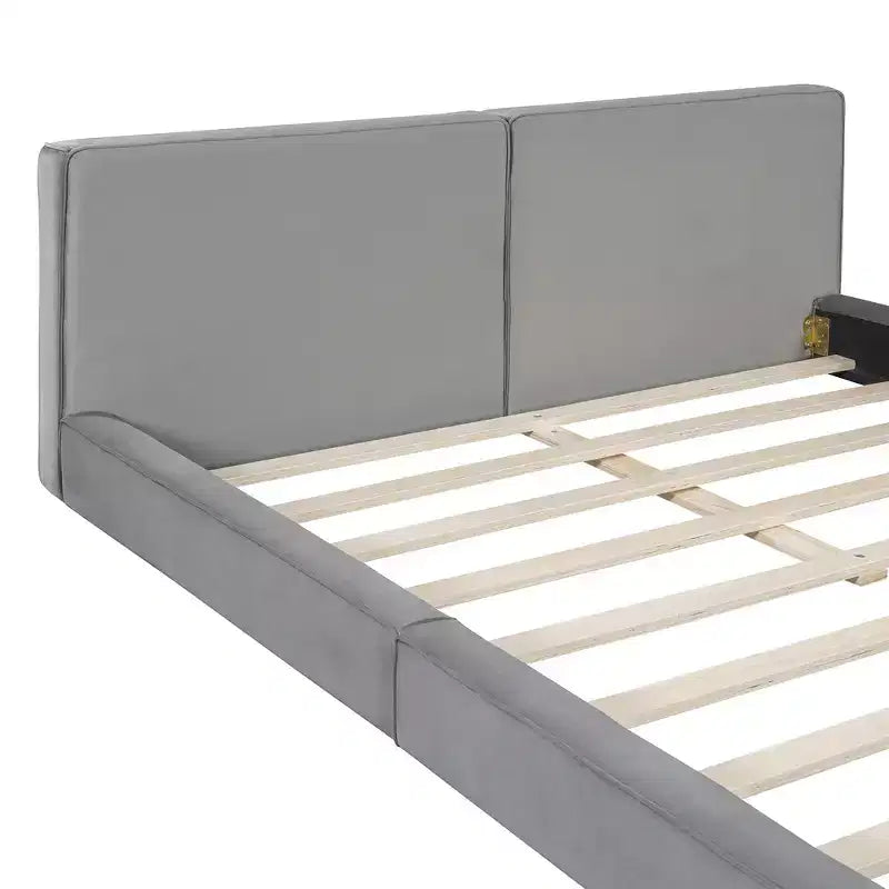 Whisen Queen Size Velvet Platform Bed with Upholstered Grounded Bed with Solid Frame, Easy Assembly
