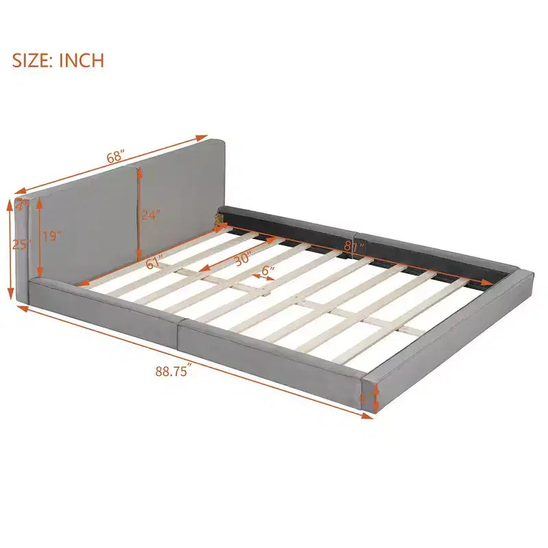 Whisen Queen Size Velvet Platform Bed with Upholstered Grounded Bed with Solid Frame, Easy Assembly
