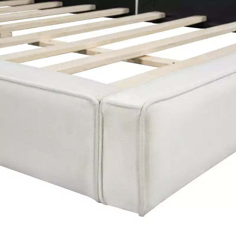 Whisen Queen Size Velvet Platform Bed with Upholstered Grounded Bed with Solid Frame, Easy Assembly