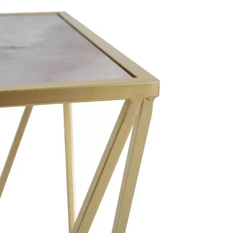 Homy Casa Geometric Iron Frame End Table with Faux Marble Top, Gold