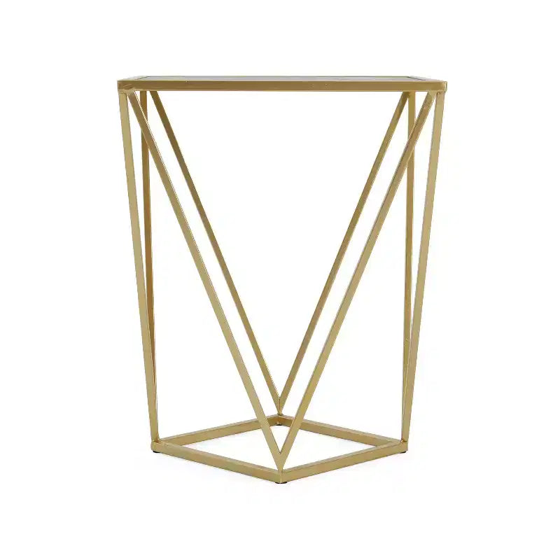 Homy Casa Geometric Iron Frame End Table with Faux Marble Top, Gold
