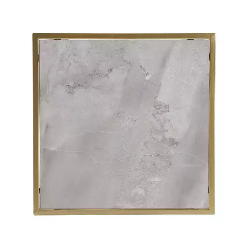 Homy Casa Geometric Iron Frame End Table with Faux Marble Top, Gold
