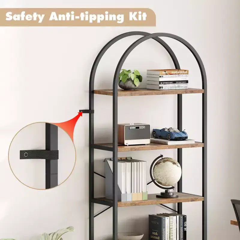 70.8 Tall 5 Tier Arched Bookcase, Tall Shelf for CDs/Books, Home Office Shelf Storage Organizer, Modern Book Shelf for Bedroom & Living