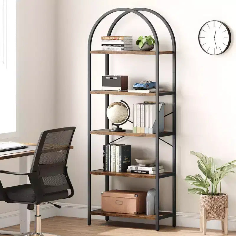 70.8 Tall 5 Tier Arched Bookcase, Tall Shelf for CDs/Books, Home Office Shelf Storage Organizer, Modern Book Shelf for Bedroom & Living