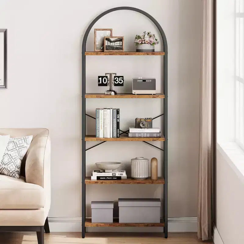 70.8 Tall 5 Tier Arched Bookcase, Tall Shelf for CDs/Books, Home Office Shelf Storage Organizer, Modern Book Shelf for Bedroom & Living