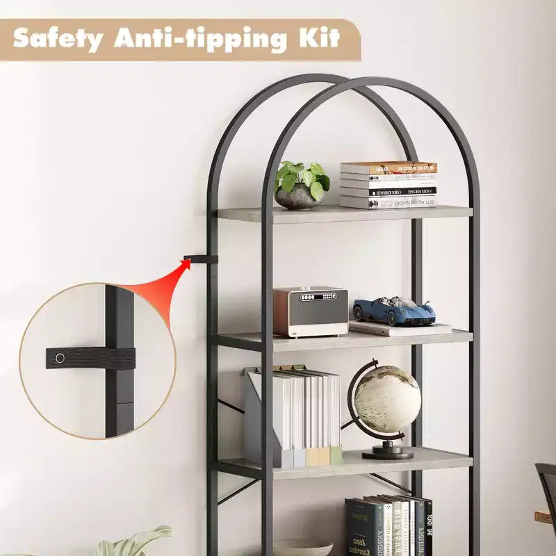 70.8 Tall 5 Tier Arched Bookcase, Tall Shelf for CDs/Books, Home Office Shelf Storage Organizer, Modern Book Shelf for Bedroom & Living