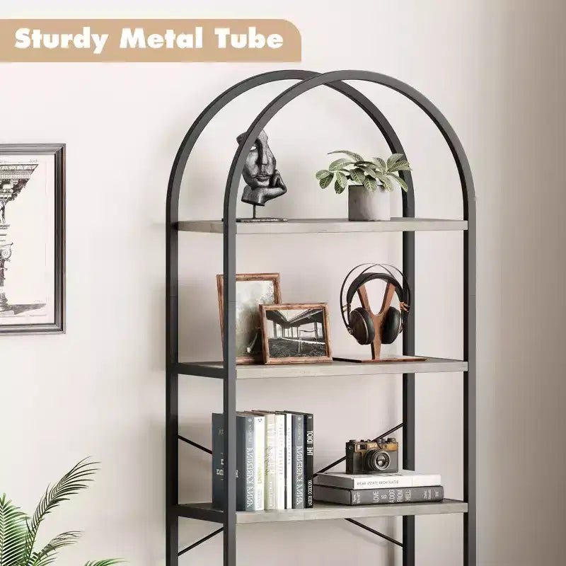 70.8 Tall 5 Tier Arched Bookcase, Tall Shelf for CDs/Books, Home Office Shelf Storage Organizer, Modern Book Shelf for Bedroom & Living
