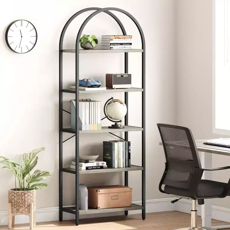 70.8 Tall 5 Tier Arched Bookcase, Tall Shelf for CDs/Books, Home Office Shelf Storage Organizer, Modern Book Shelf for Bedroom & Living
