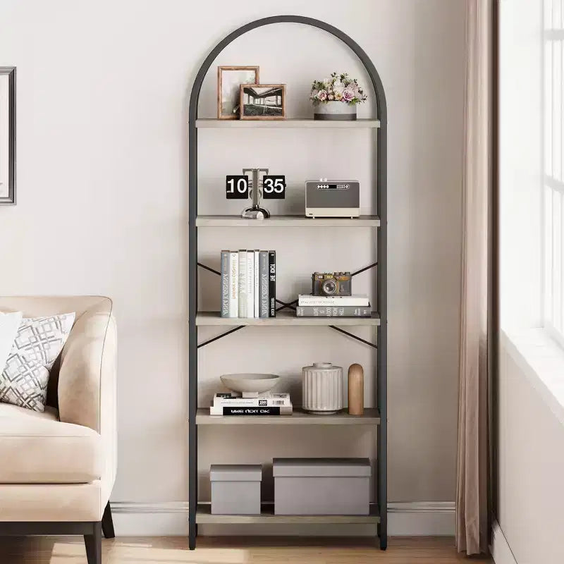 70.8 Tall 5 Tier Arched Bookcase, Tall Shelf for CDs/Books, Home Office Shelf Storage Organizer, Modern Book Shelf for Bedroom & Living