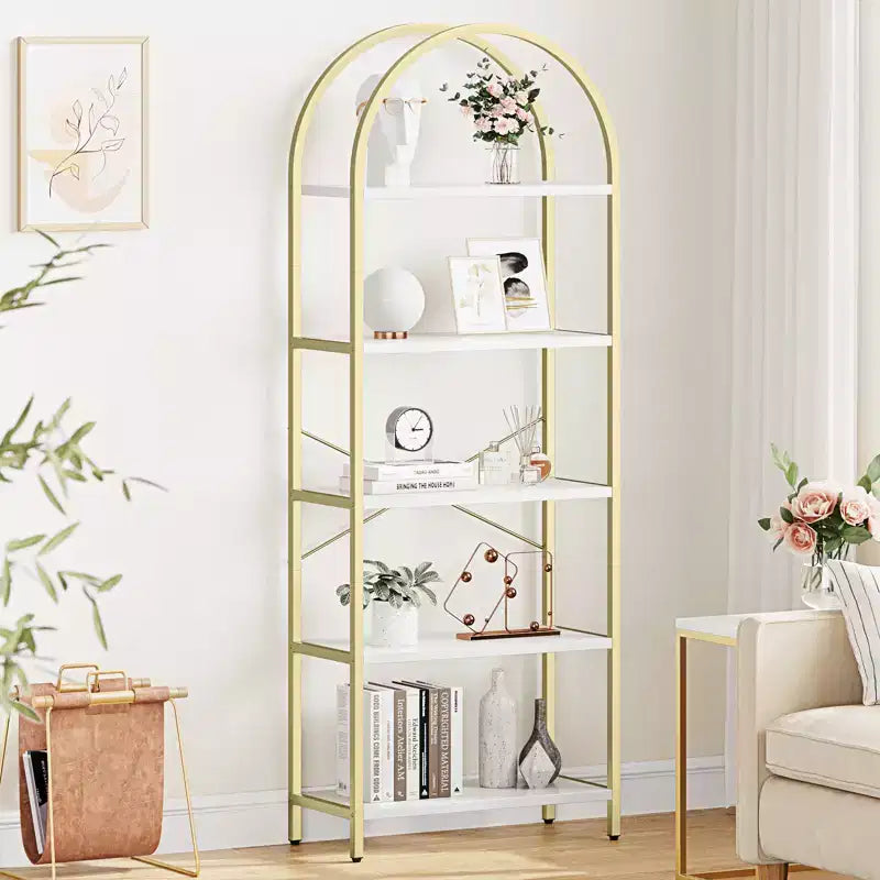70.8 Tall 5 Tier Arched Bookcase, Tall Shelf for CDs/Books, Home Office Shelf Storage Organizer, Modern Book Shelf for Bedroom & Living