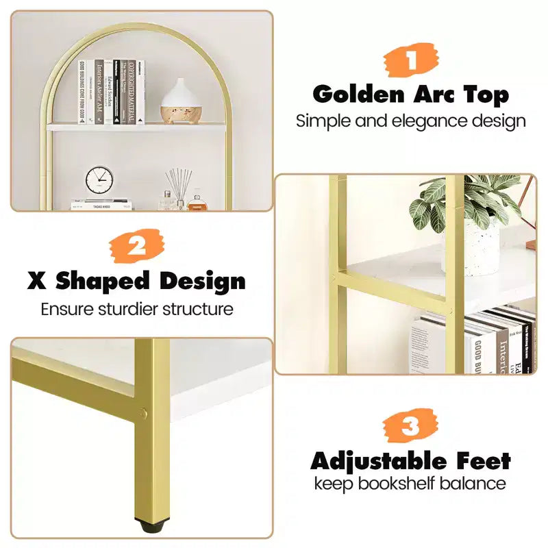 70.8 Tall 5 Tier Arched Bookcase, Tall Shelf for CDs/Books, Home Office Shelf Storage Organizer, Modern Book Shelf for Bedroom & Living