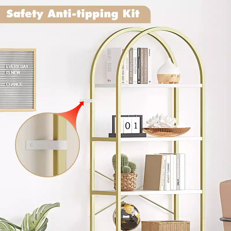 70.8 Tall 5 Tier Arched Bookcase, Tall Shelf for CDs/Books, Home Office Shelf Storage Organizer, Modern Book Shelf for Bedroom & Living